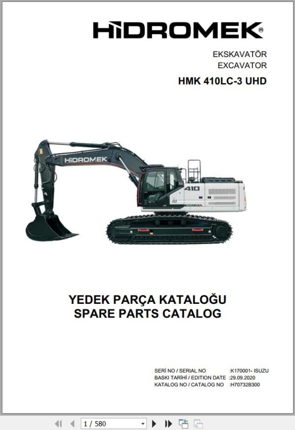 Hidromek Excavator HMK 410LC 3 UHD Spare Parts Catalog H70732B300U EN TR