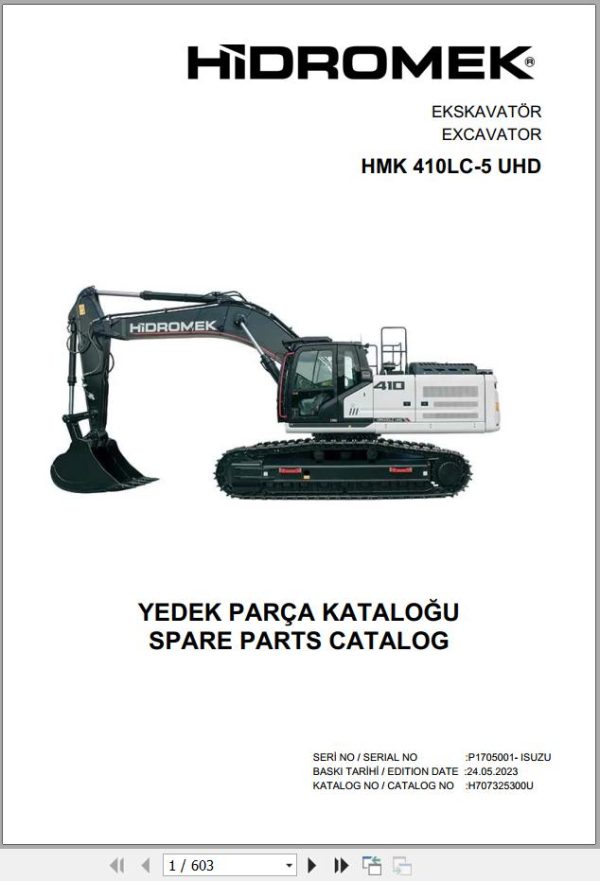 Hidromek Excavator HMK 410LC 5 UHD Spare Parts Catalog H707325300U EN TR