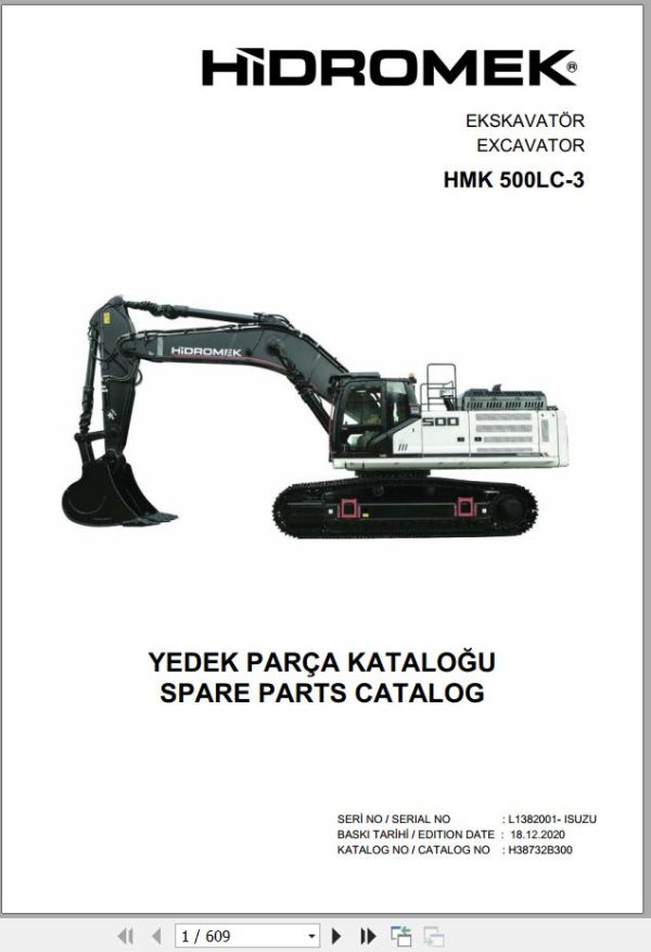 Hidromek Excavator HMK 500LC 3 Spare Parts Catalog H38732B300U EN TR