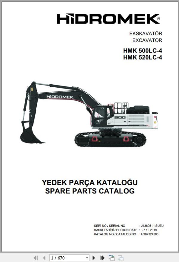Hidromek Excavator HMK 500LC 4 HMK 520LC 4 Spare Parts Catalog H387324300U EN TR