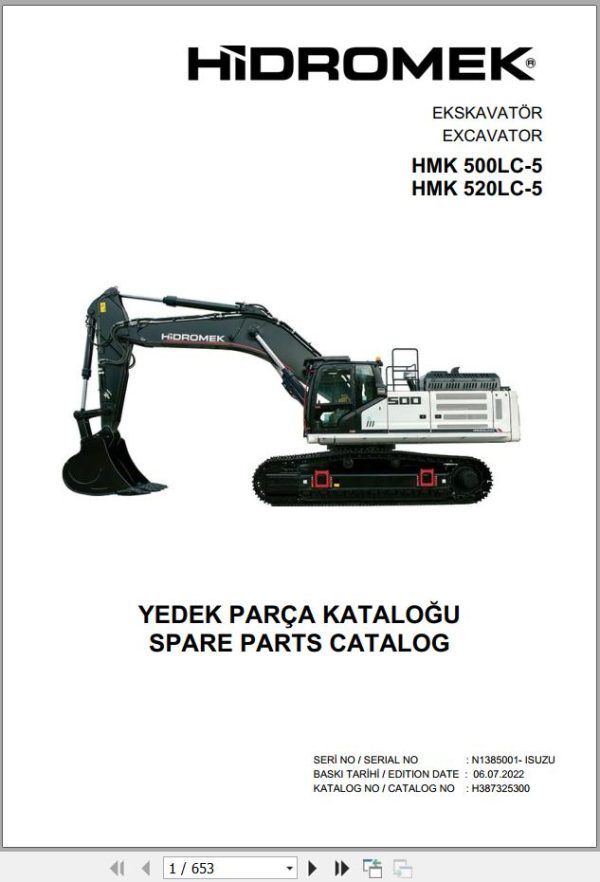 Hidromek Excavator HMK 500LC 5 HMK 520LC 5 Spare Parts Catalog H387325300U EN TR