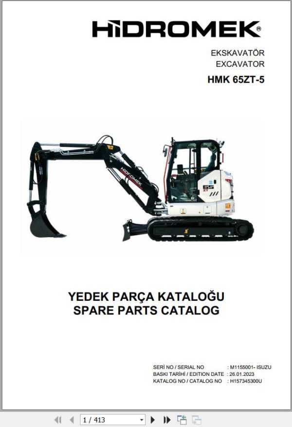 Hidromek Excavator HMK 65ZT 5 Spare Parts Catalog H157345300U EN TR