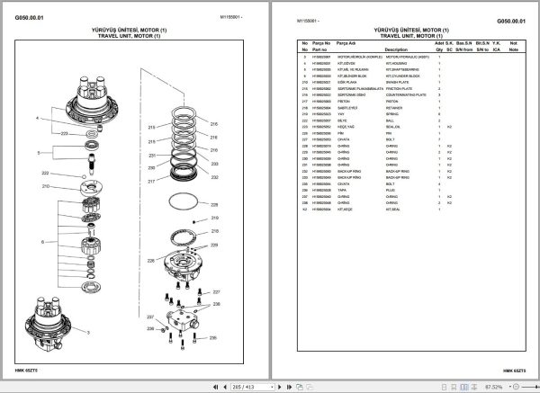 Hidromek Excavator HMK 65ZT 5 Spare Parts Catalog H157345300U EN TR 1