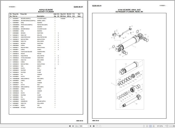 Hidromek Excavator HMK M140 Spare Parts Catalog H607322300U EN TR 1