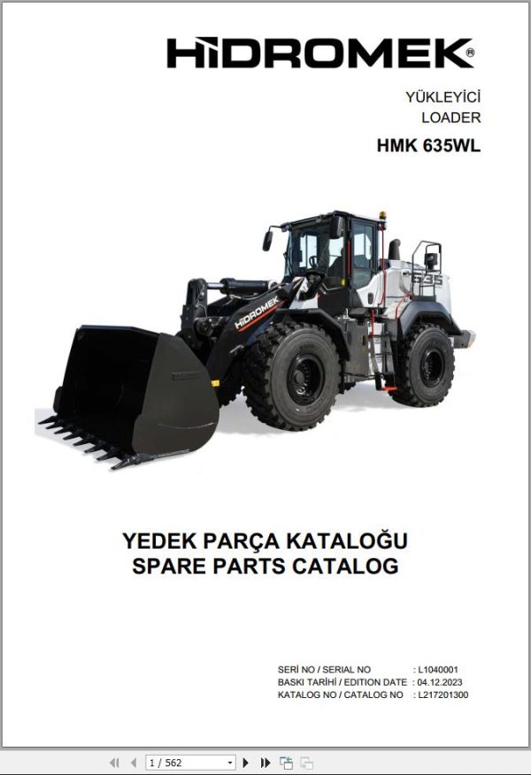 Hidromek Loader HMK635WL3A Spare Parts Catalog L217201300 EN TR