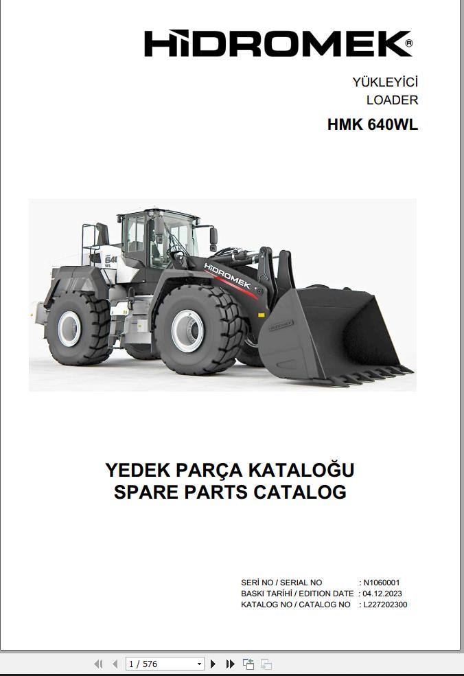 Hidromek Loader HMK640WL5 Spare Parts Catalog L227202300 EN TR