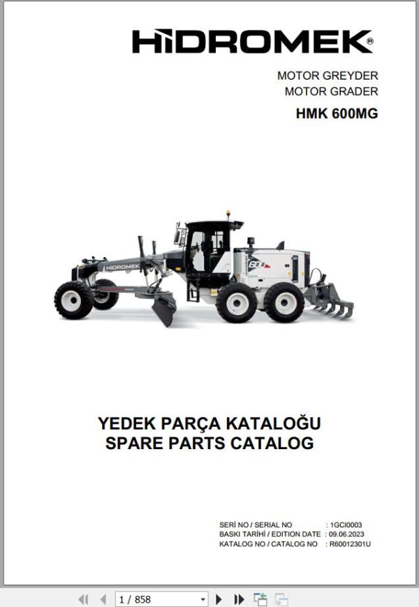 Hidromek Motor Grader HMK 600MG Spare Parts Catalog R60012301U EN TR