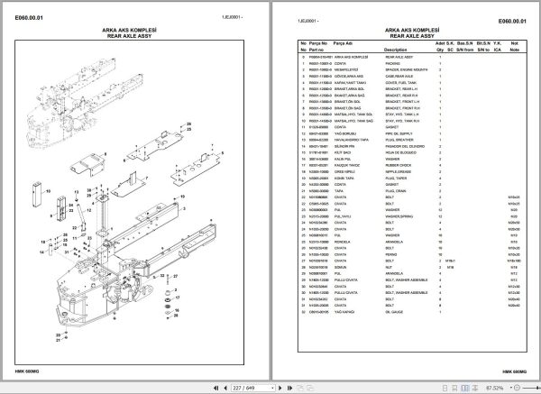 Hidromek Motor Grader HMK 600MG4 Spare Parts Catalog R60014301U EN TR 1