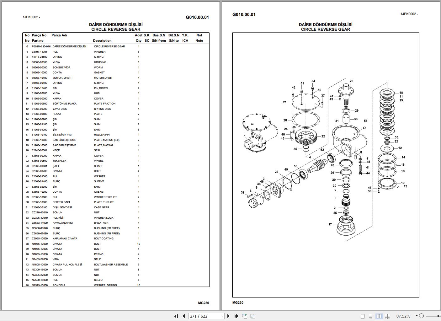 Hidromek Motor Grader HMK MG230 Spare Parts Catalog R23034301U EN TR