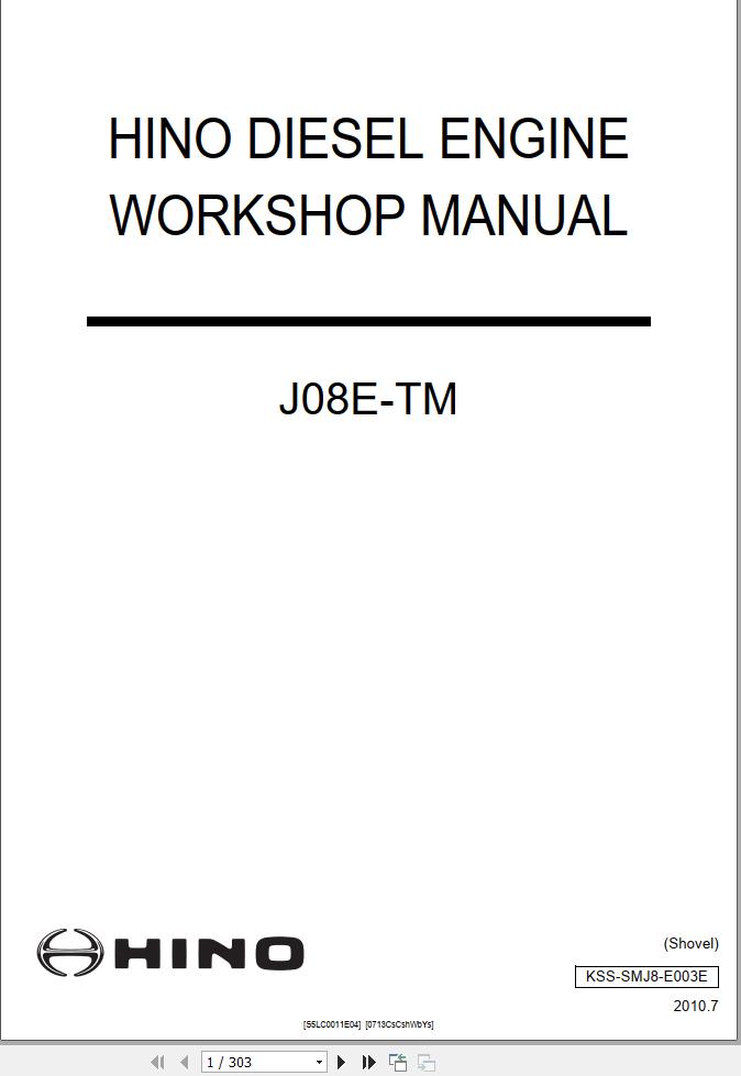 Hino Diesel Engine J08E TM Workshop Manual KSS SMJ8 E003E