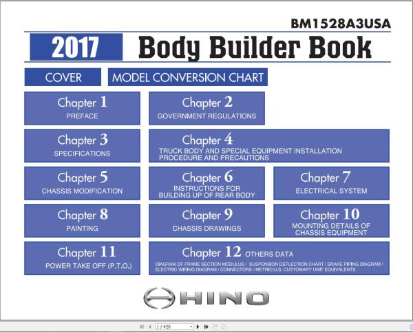 Hino Truck 2017 Body Builder Book Chassis Guide USA