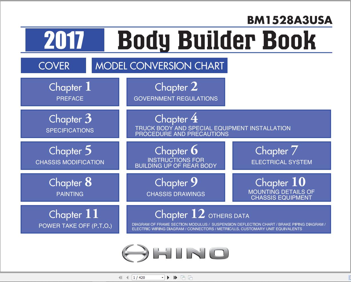 Hino Truck 2017 Body Builder Book Chassis Guide USA