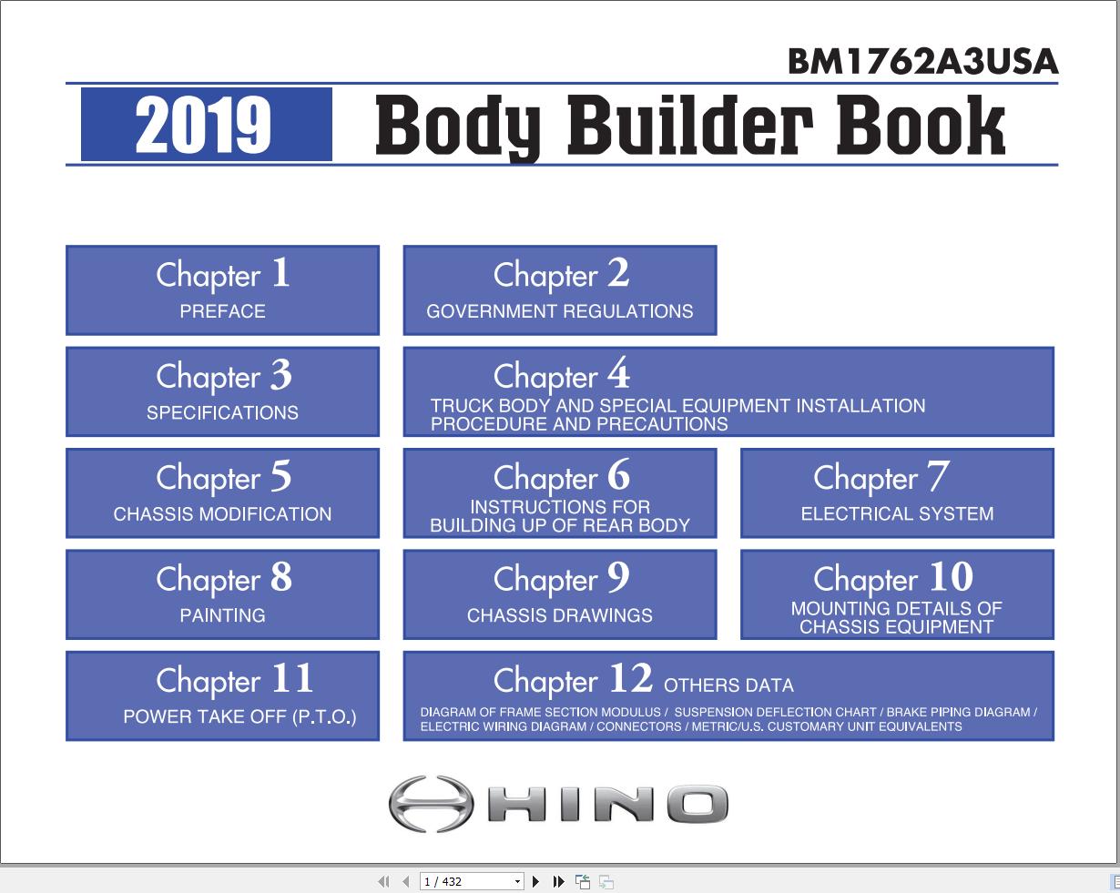 Hino Truck 2019 Body Builder Book Chassis Guide USA