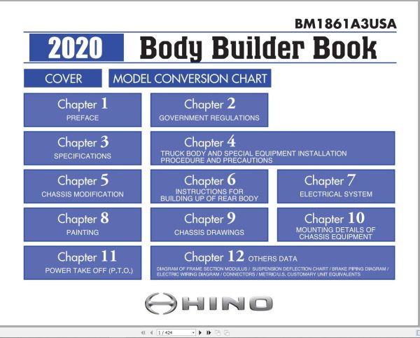 Hino Truck 2020 Body Builder Book Chassis Guide USA