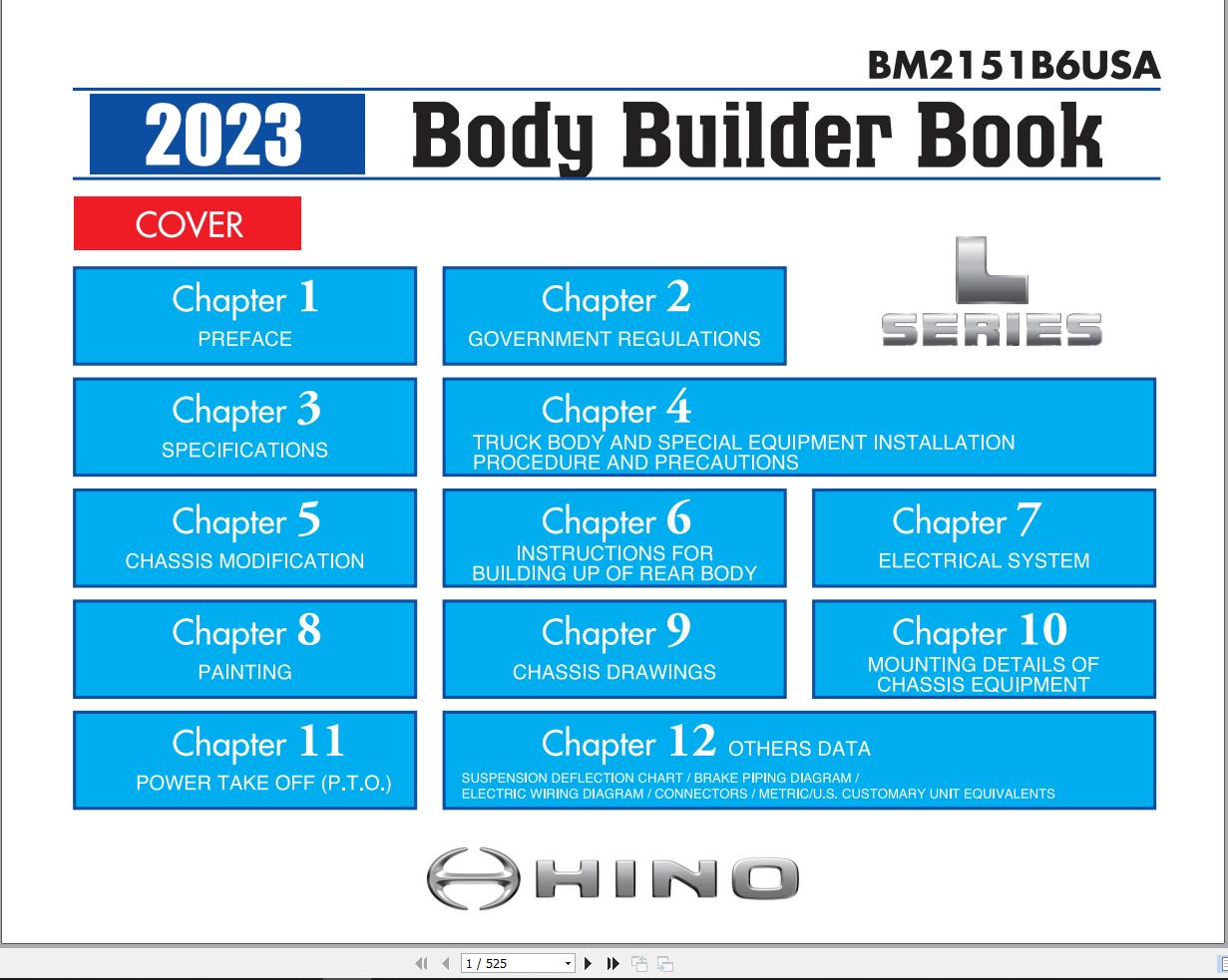 Hino Truck 2022 2023 Body Builder Book Chassis Guide USA