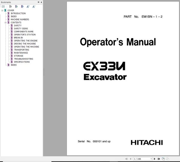 Hitachi Excavator EX33U Operator Parts Technical Workshop Manual