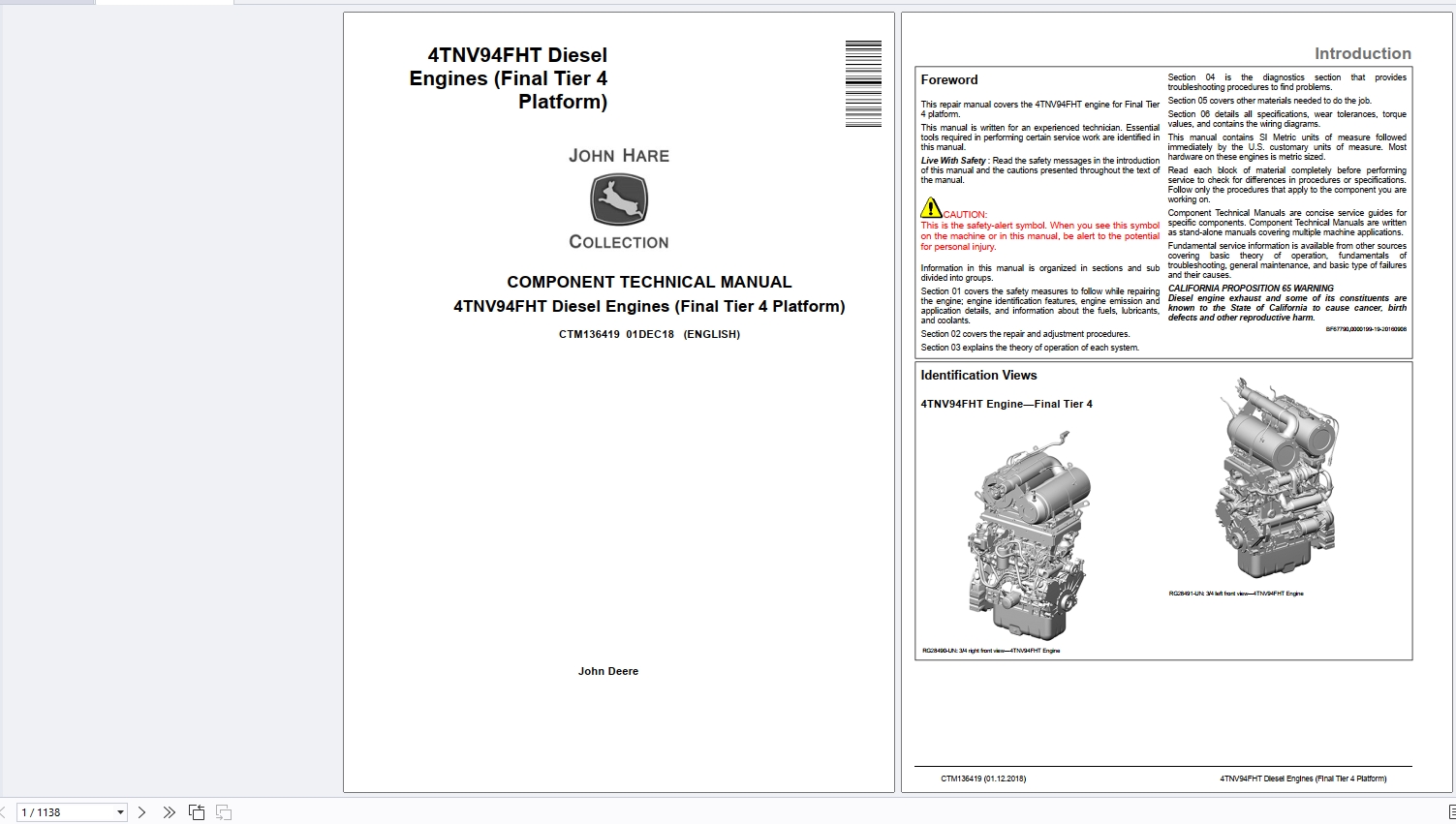 John Deere 4TNV94FHT Yanmar Diesel Engine Component Technical Manual CTM136419 1