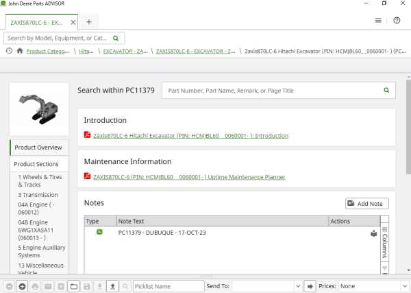 John Deere Hitachi Parts ADVISOR 12.2023 Spare Parts Catalog 11