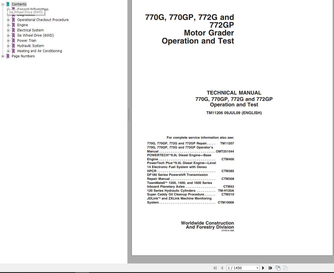 John Deere Motor Grader 770G 770GP 772G 772GP Technical Manual