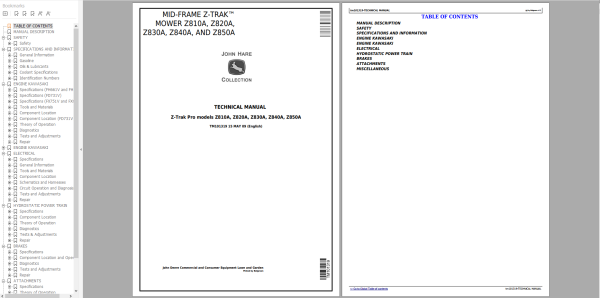 John Deere Mower Z810A Z820A Z830A Z840A Z850A Technical Manual TM101319 1