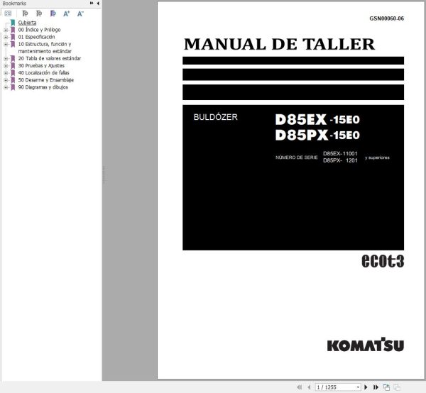 Komatsu Bulldozer D85EX 15E0 D85PX 15E0 Shop Manual GSN00060 06 ES