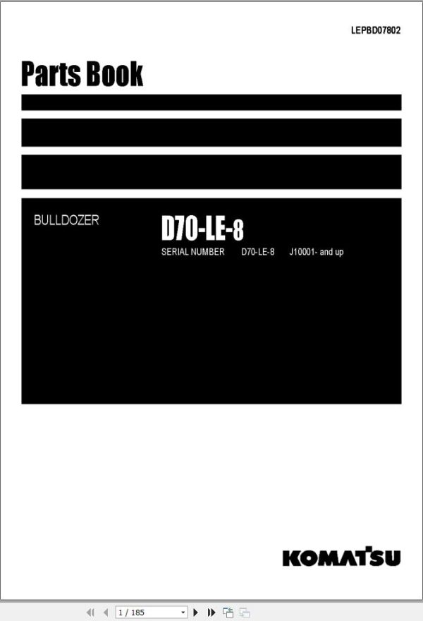 Komatsu Crawler Dozers D70LE 8 Part Book LEPBD07802