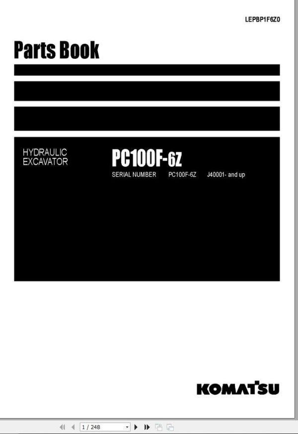 Komatsu Crawler Excavators PC100F 6Z Part Book