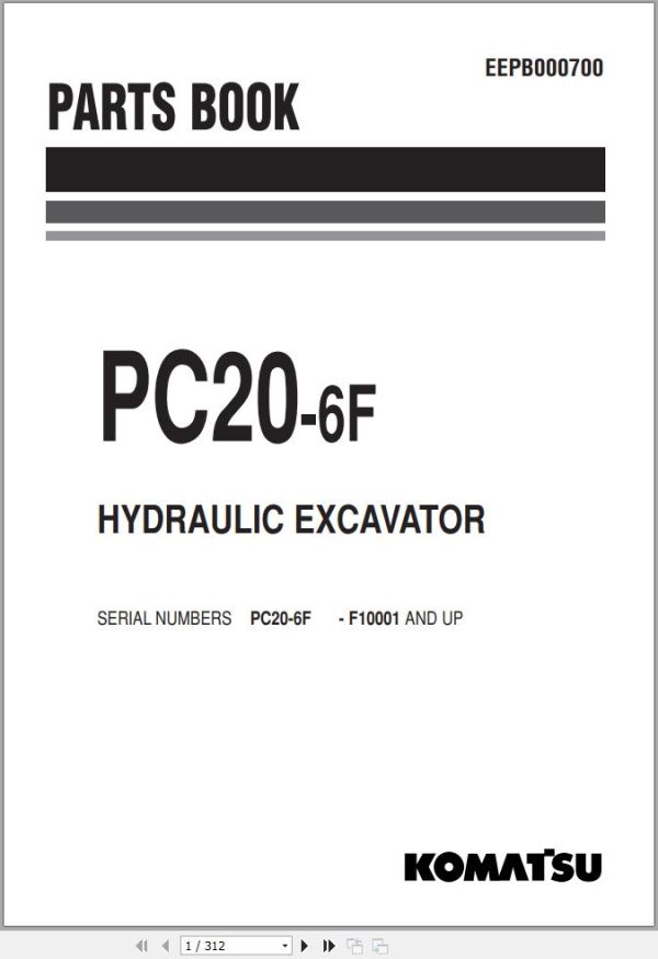 Komatsu Crawler Excavators PC20 6F Part Book EEPB000700