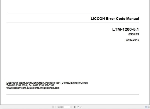 Liebherr Crane LTM 1200 5.1 LICCON Error Code Manual 093473 1