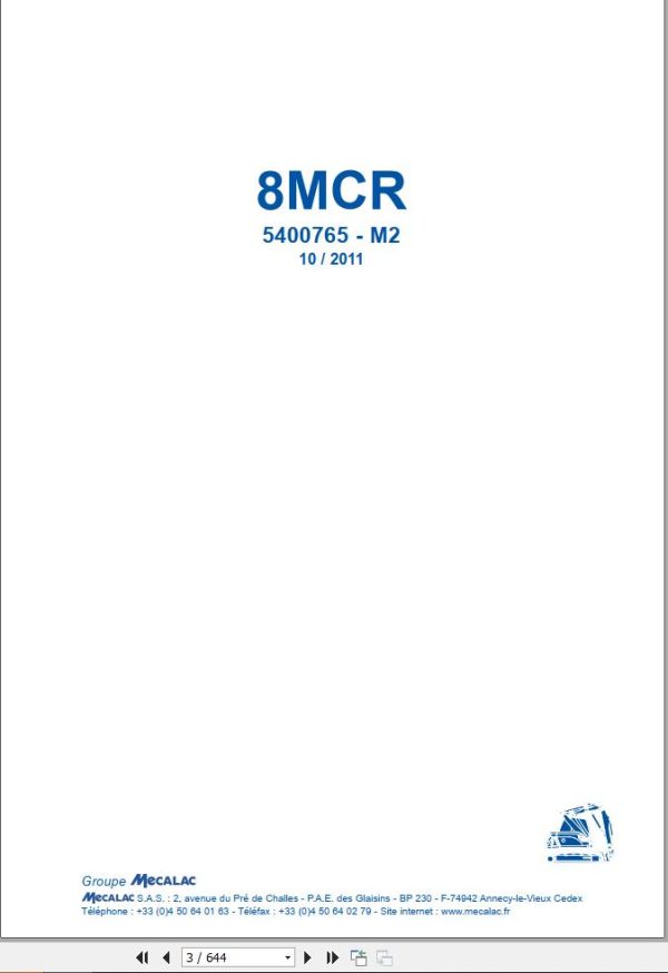 Mecalac Crawler Excavator 8MCR Spare Parts Catalog 544140122
