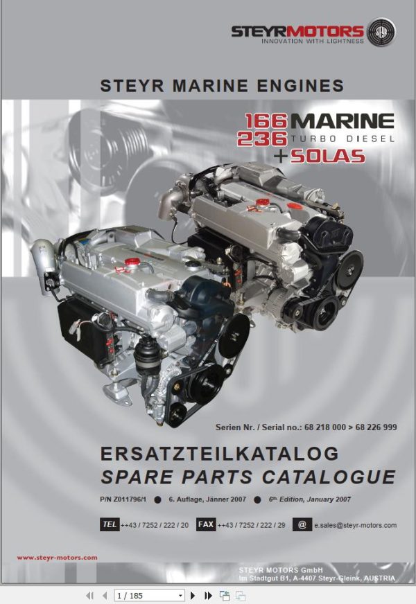 Steyr Motors Marine Engine MO166K28 Spare Parts Catalogue EN DE