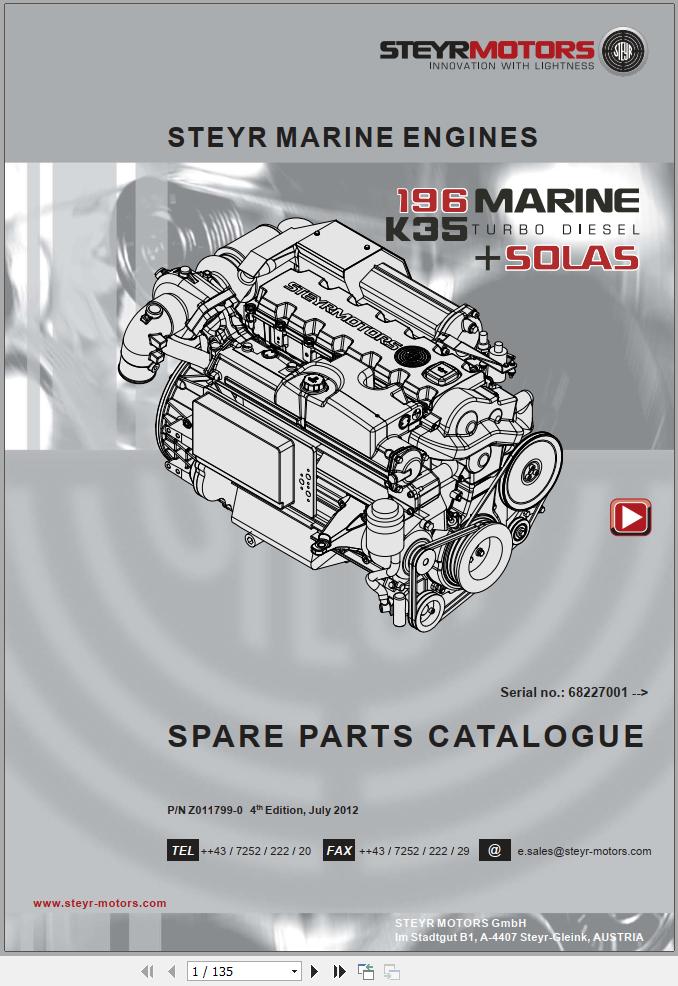 Steyr Motors Marine Engine MO196K35 Spare Parts Catalogue