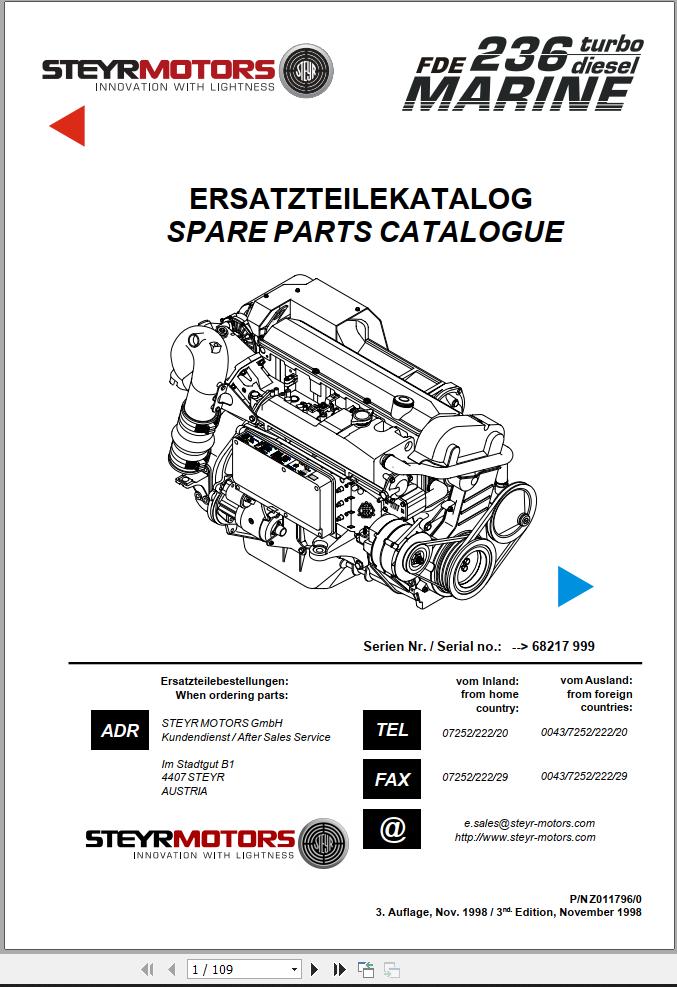 Steyr Motors Marine Engine MO236FDE Spare Parts Catalogue EN DE