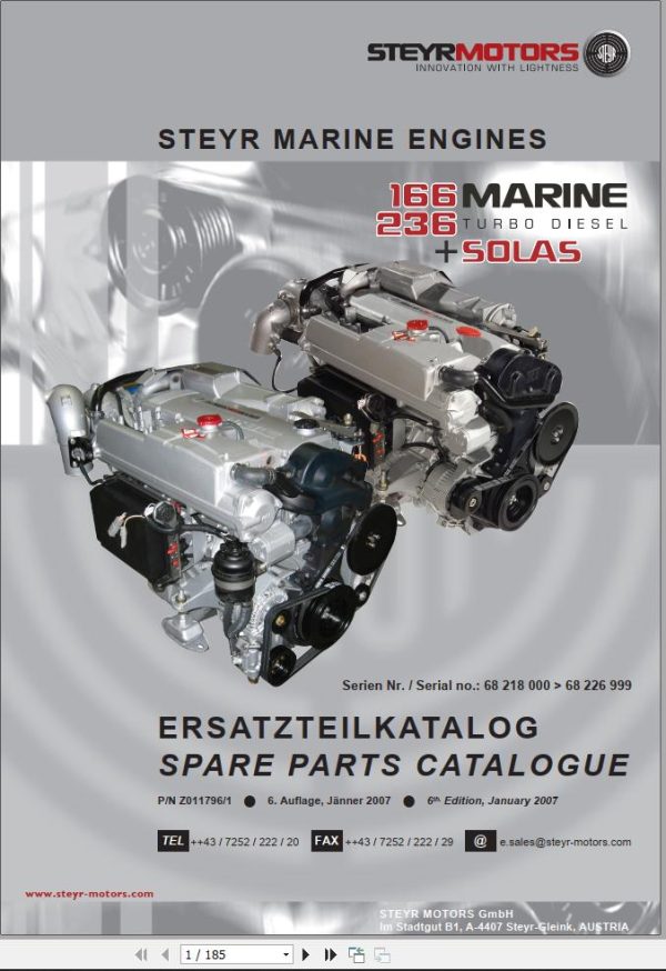 Steyr Motors Marine Engine MO236K43 Spare Parts Catalogue EN DE