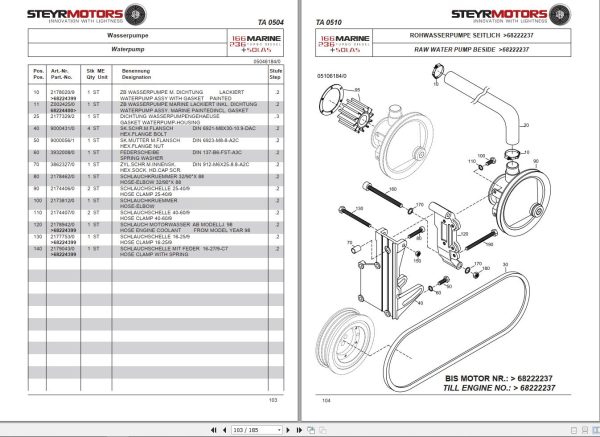 Steyr Motors Marine Engine MO236K43 Spare Parts Catalogue EN DE 1