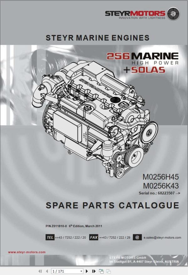 Steyr Motors Marine Engine MO256H45 MO256K43 Spare Parts Catalogue