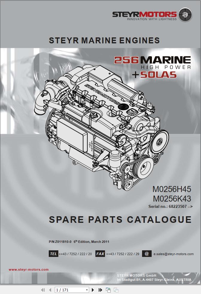Steyr Motors Marine Engine MO256H45 MO256K43 Spare Parts Catalogue