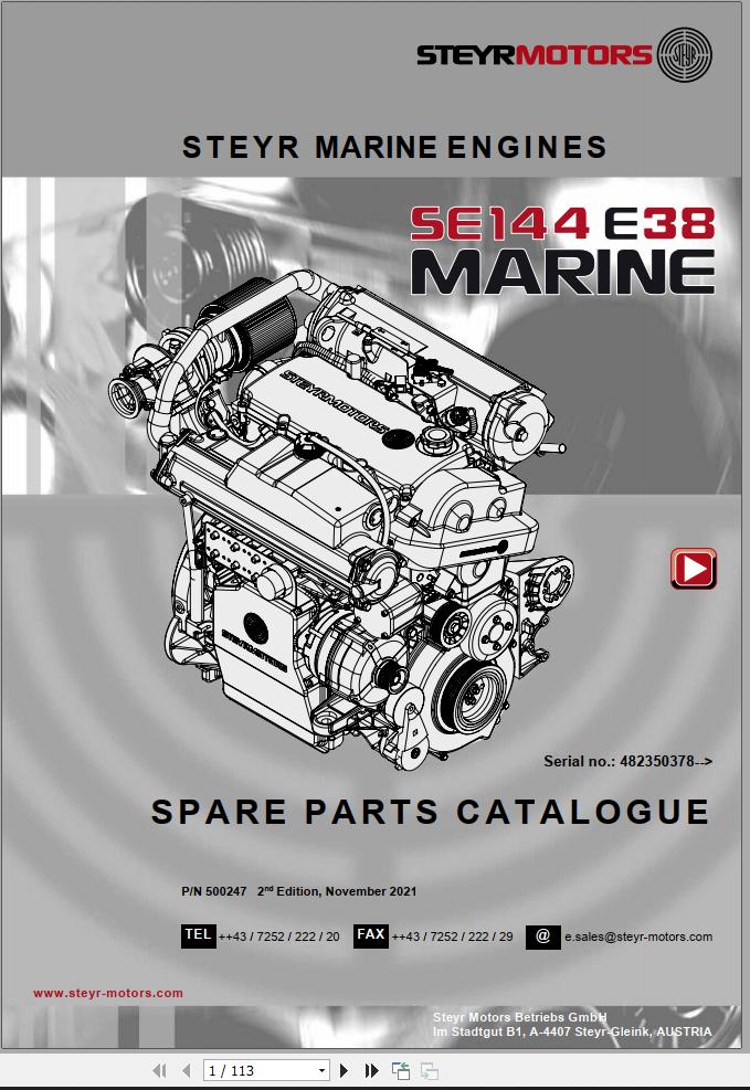 Steyr Motors Marine Engine SE144E38 Spare Parts Catalogue