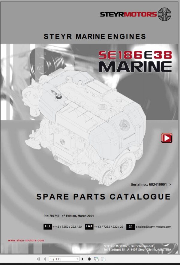 Steyr Motors Marine Engine SE186E38 Spare Parts Catalogue