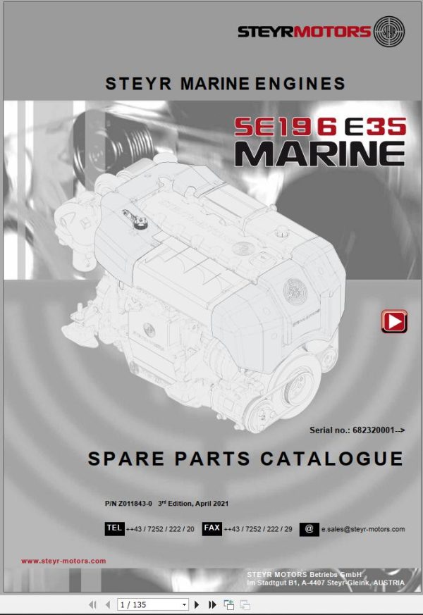 Steyr Motors Marine Engine SE196E35 Spare Parts Catalogue