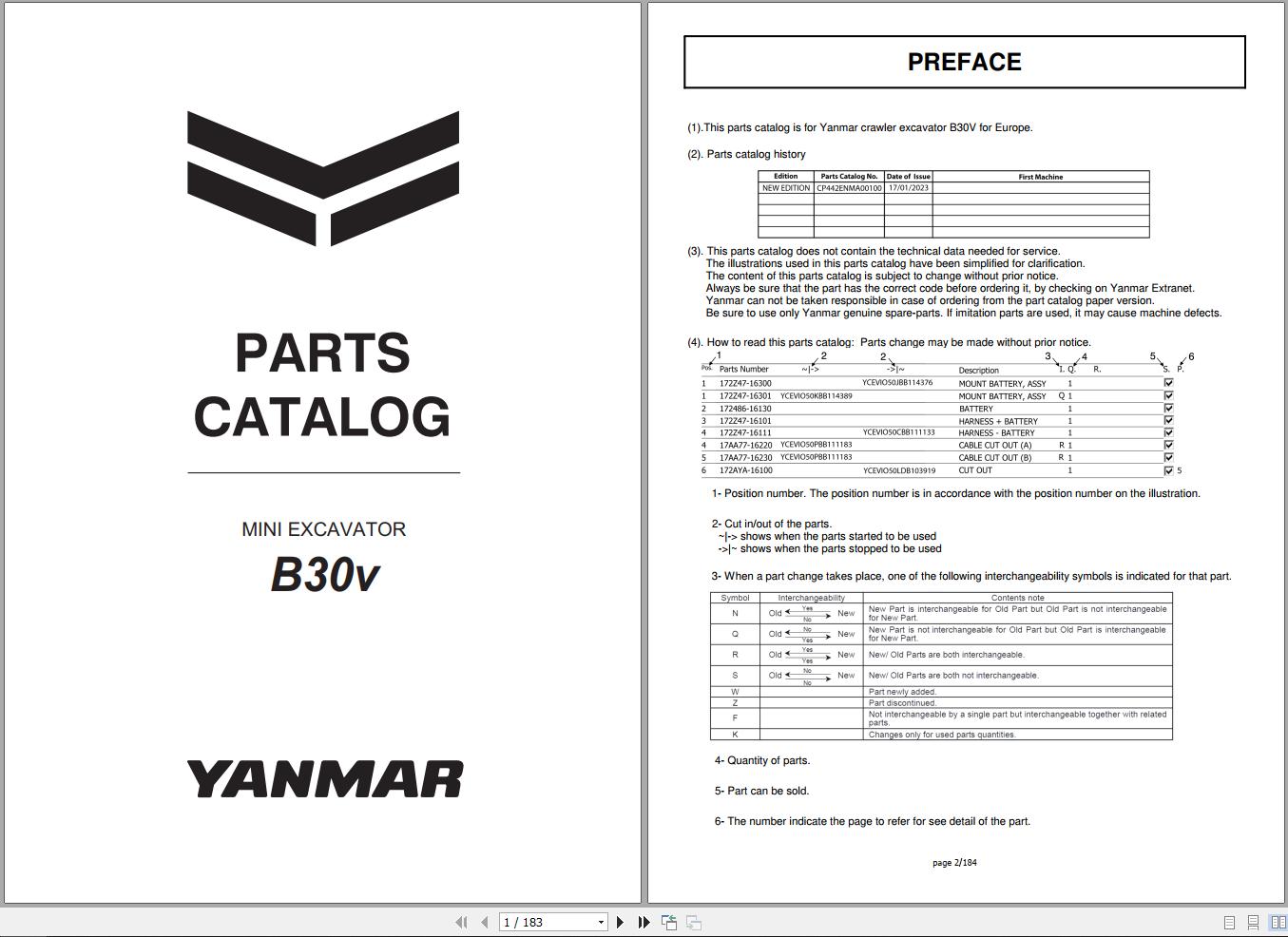 Yanmar Mini Excavator B30v Parts Catalog CP442ENMA00100