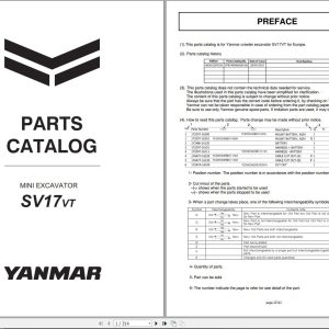 Yanmar Mini Excavator SV17VT Parts Catalog CPB74ENMA00100