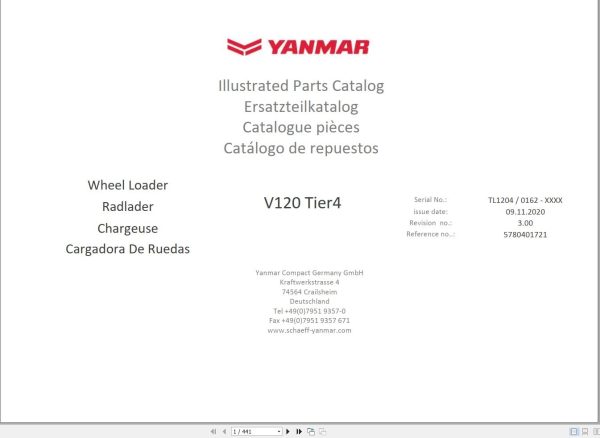 Yanmar V120 Tier 4 Wheel Loader Parts Catalog 5780401721 PDF 1