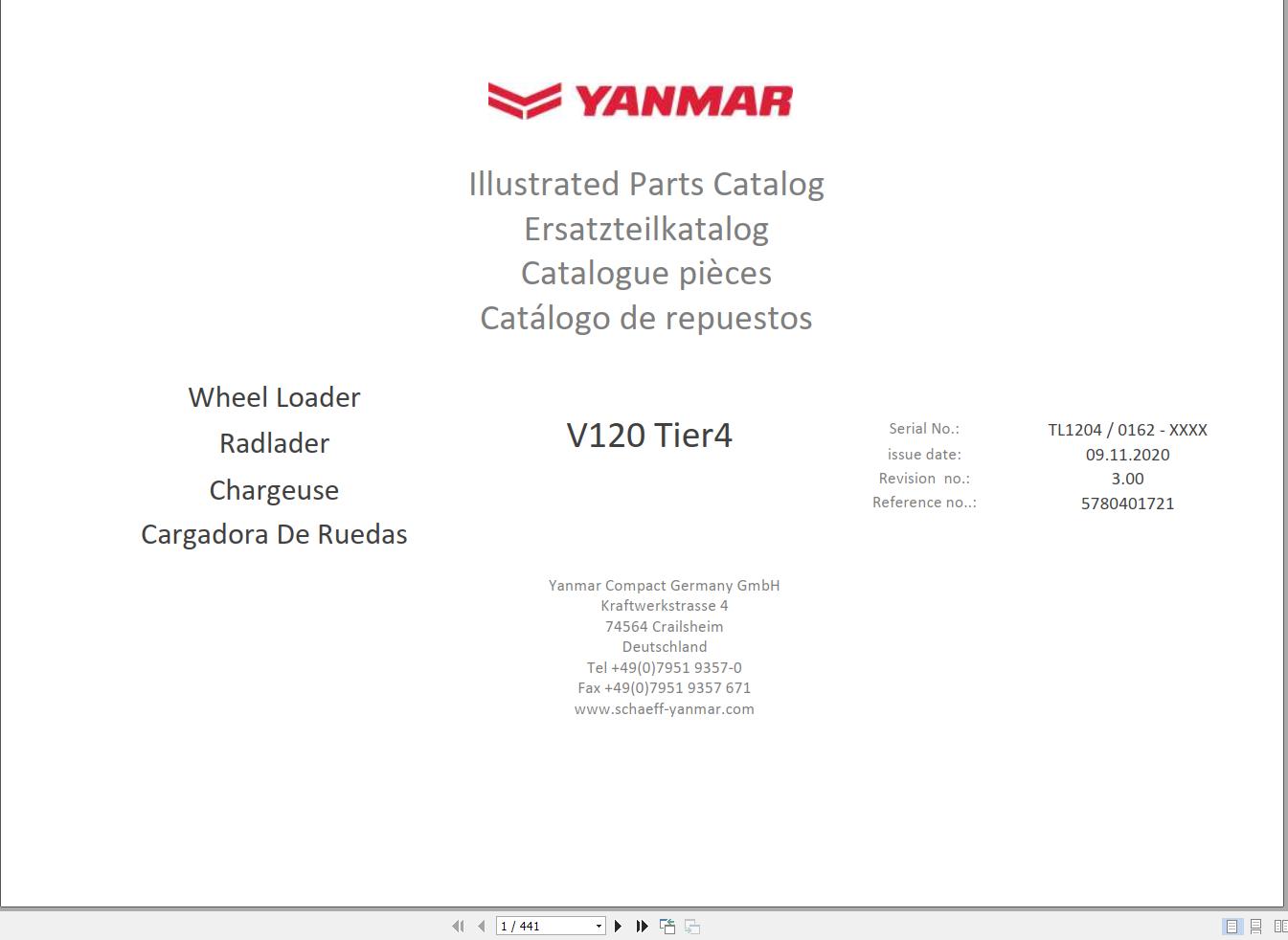 Yanmar V120 Tier 4 Wheel Loader Parts Catalog 5780401721 PDF 1