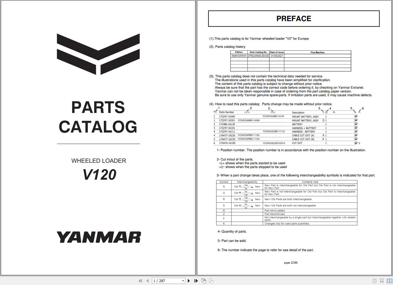 Yanmar V120 Wheel Loader Parts Catalog CP561ENWL00100 PDF 1