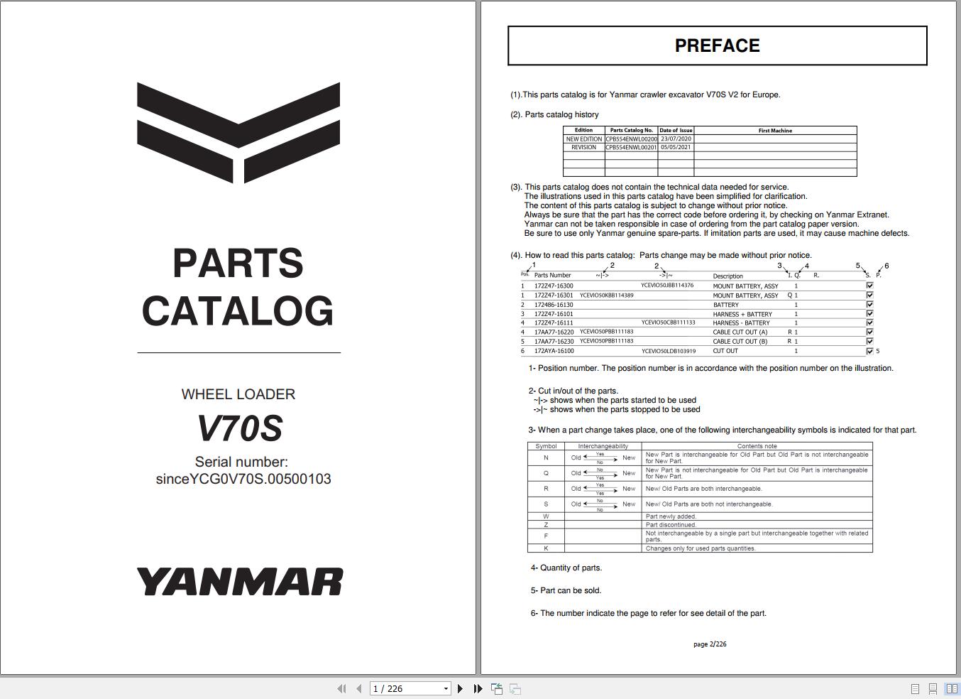Yanmar V70S Wheel Loader Parts Catalog CPB554ENWL00201 PDF 1
