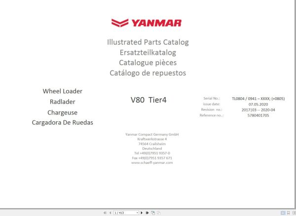 Yanmar V80 Tier 4 Wheel Loader Parts Catalog 5780401705 PDF 1