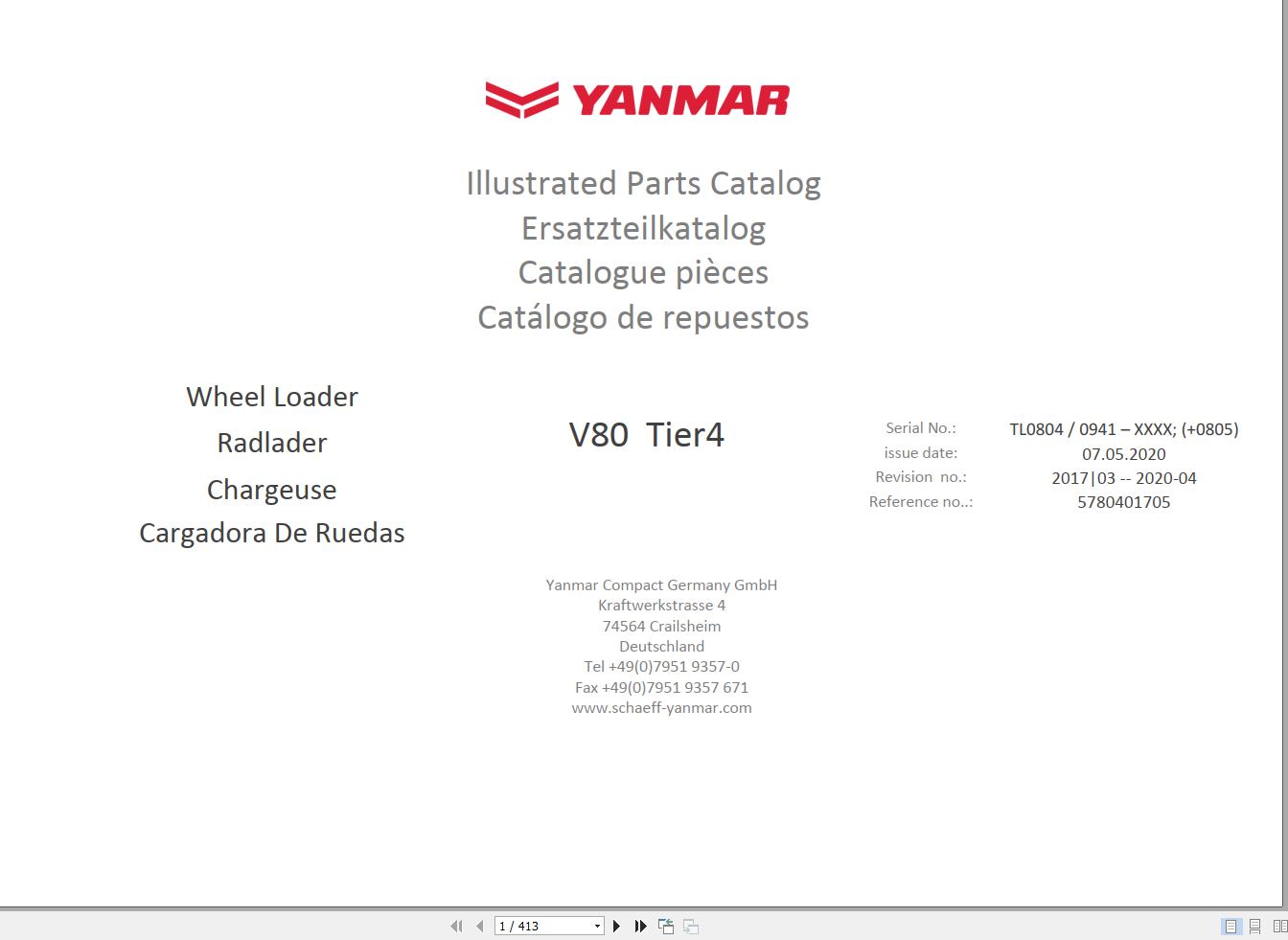Yanmar V80 Tier 4 Wheel Loader Parts Catalog 5780401705 PDF 1