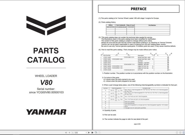 Yanmar V80 Wheel Loader Parts Catalog CP555ENWL00200 PDF 1