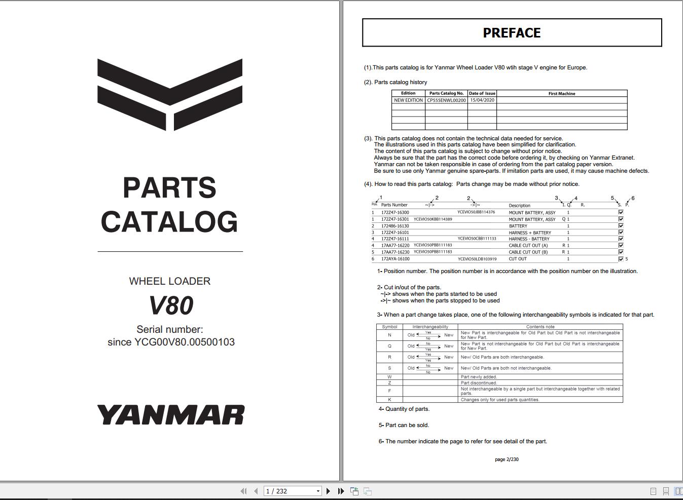 Yanmar V80 Wheel Loader Parts Catalog CP555ENWL00200 PDF 1